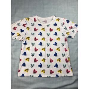 SPRZ NY Keith Haring Uniqlo Shirt Allover Rainbow Smiling Hearts sz Small Tee